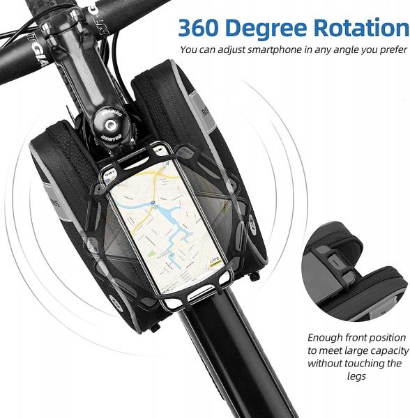ROCKBROS | Fahrrad Rahmentasche mit 360° drehbarer Handytasche – Für Smartphones bis 6,5 Zoll, Praktisches Fahrradzubehör mit Handyhalter